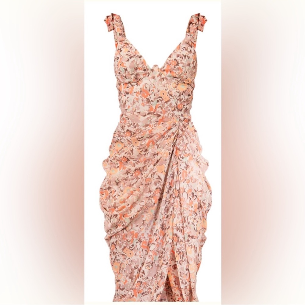 Pretty Little Thing peach floral print midi dress New size 6 (UK 10) - Picture 5 of 9